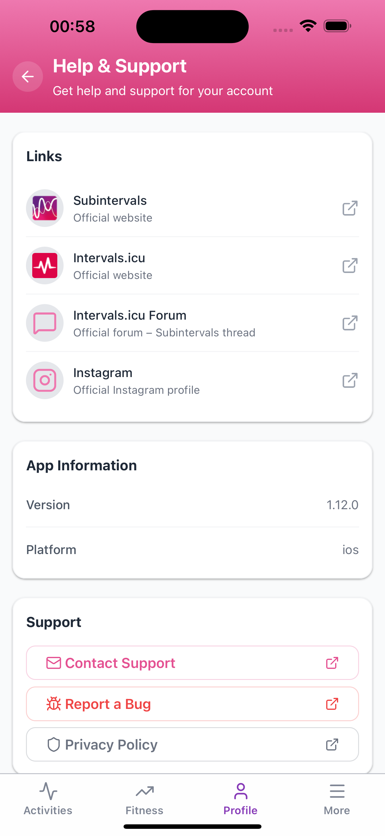 Subintervals Settings Screen
