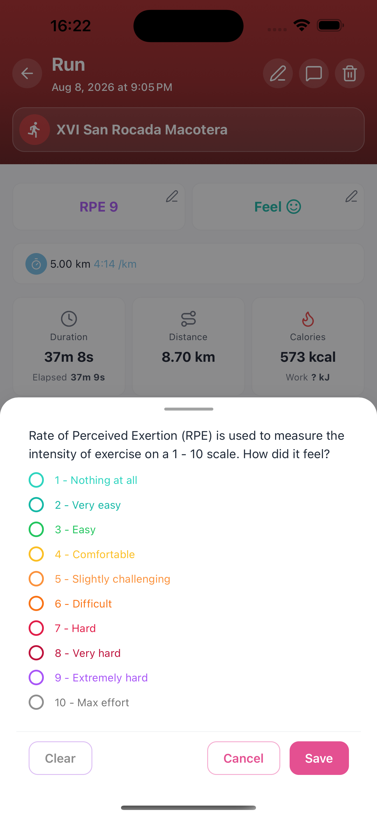 Log RPE for an activity