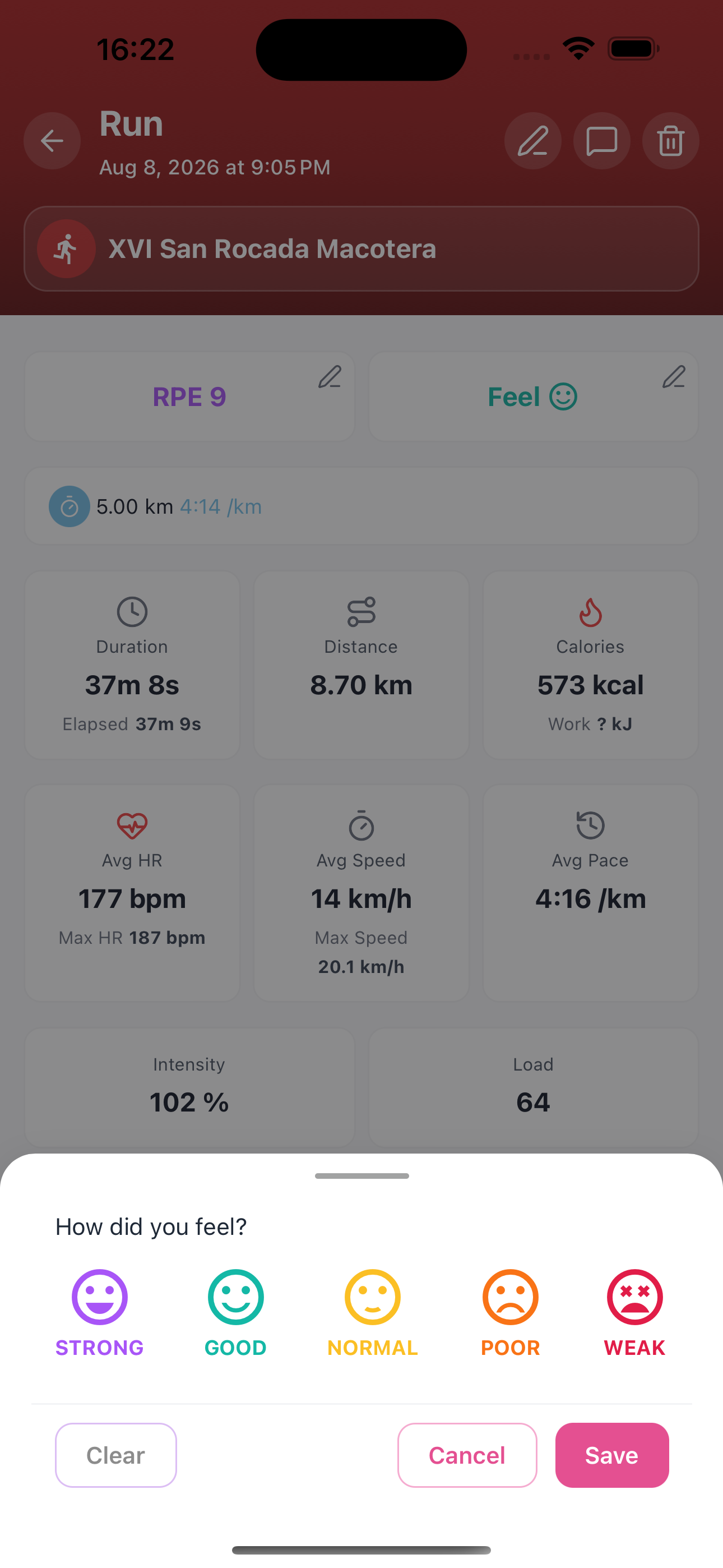 Log how you felt after an activity