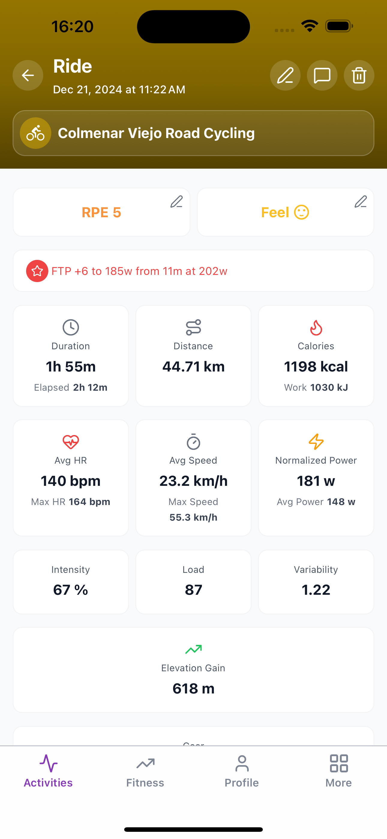 Activity power zones and power histogram