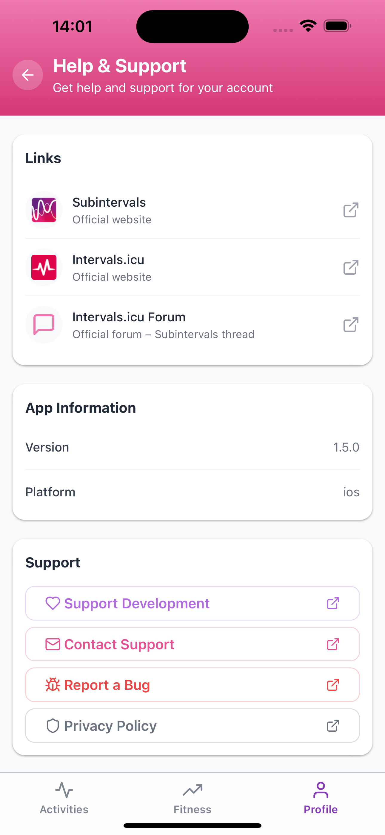 Subintervals Settings Screen