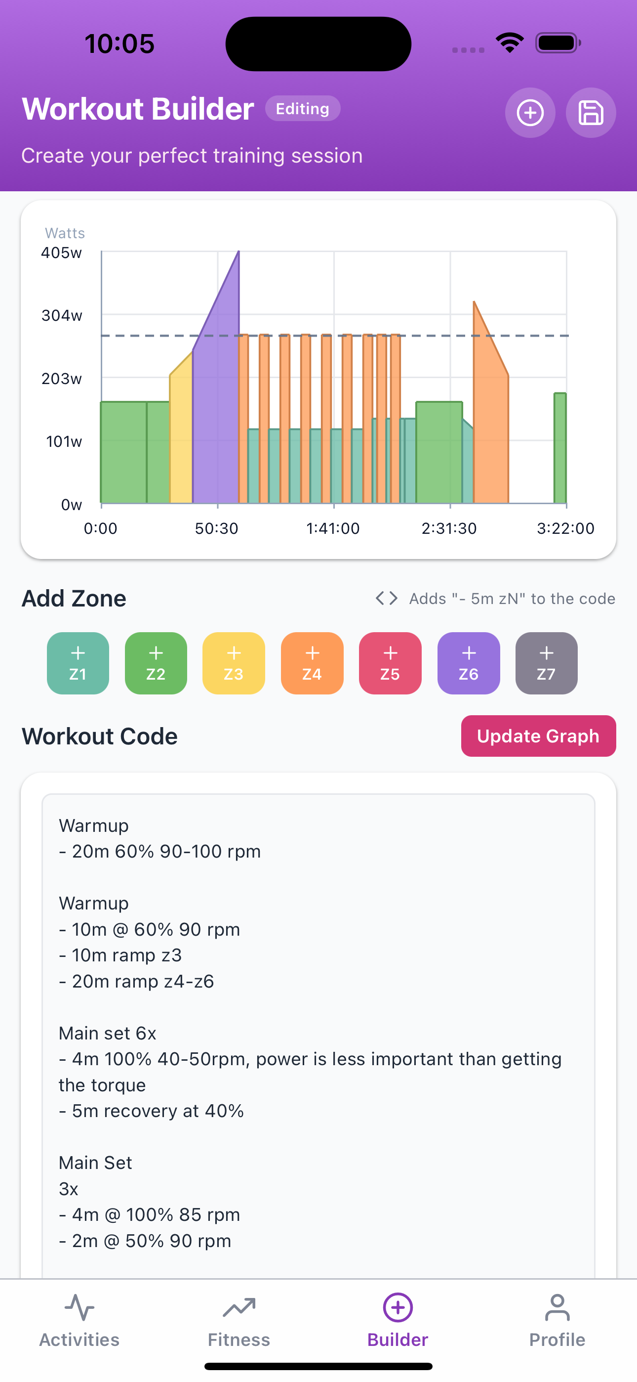 Subintervals workout builder bottom view